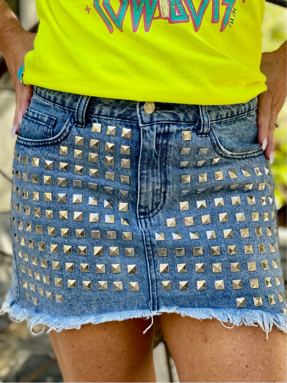 NEW Litz by Uniq Studded Denim Mini Skirt